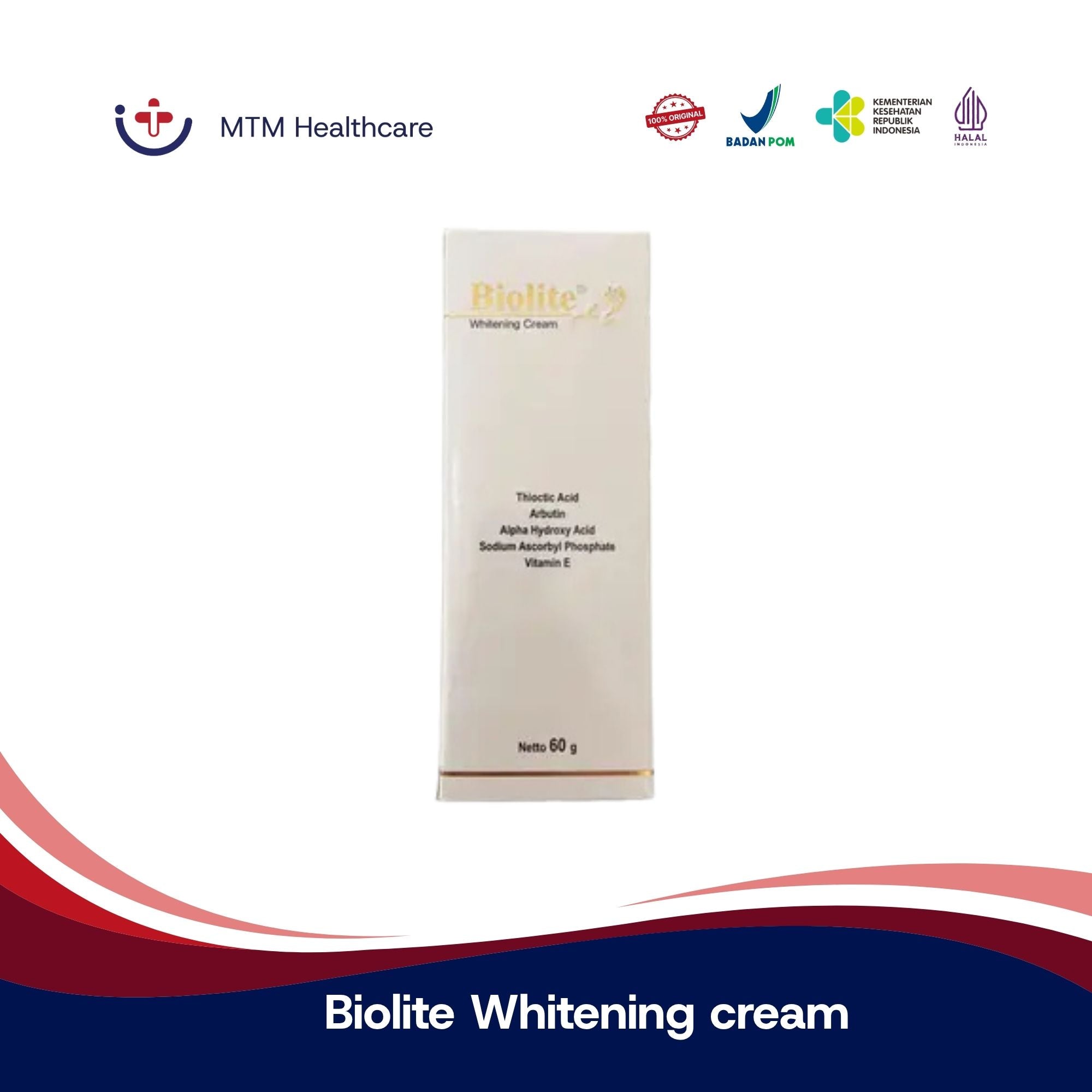 Biolite Whitening cream 60 gr krim kulit mencerahkan