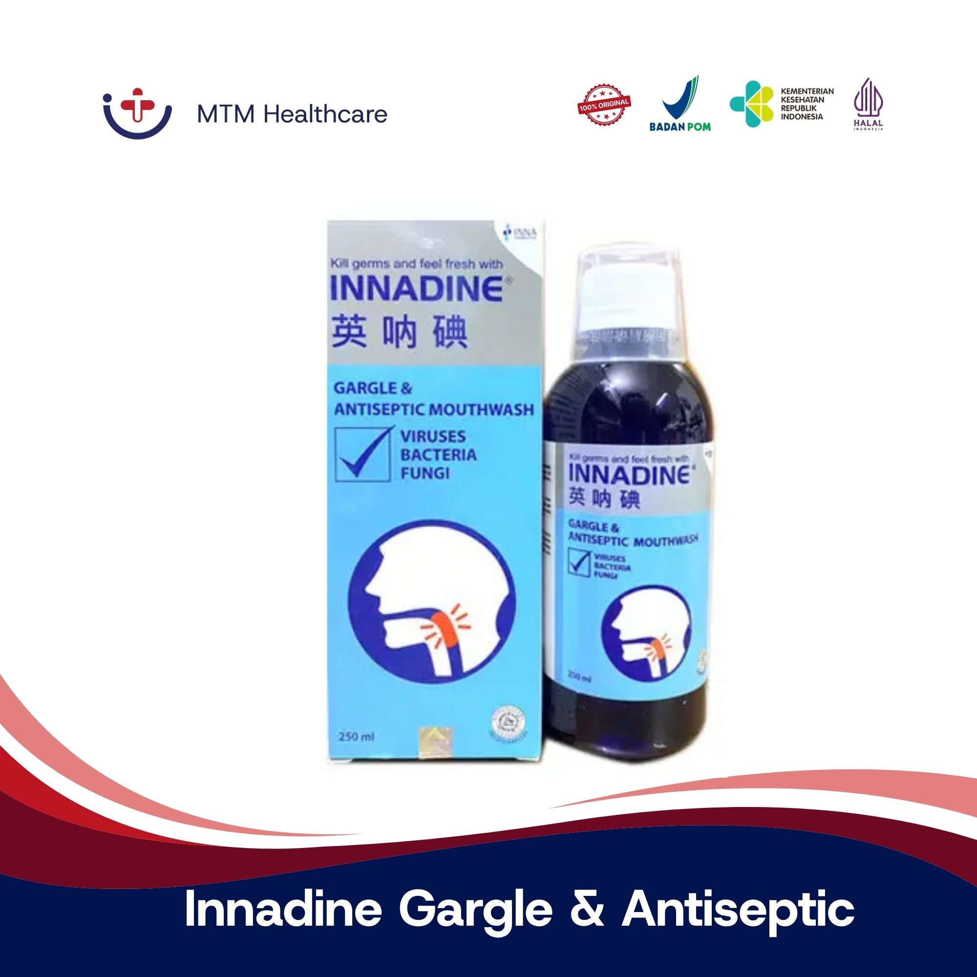 Innadine Gargle & Antiseptic Mouthwash / Obat Kumur Antiseptik 100 ml