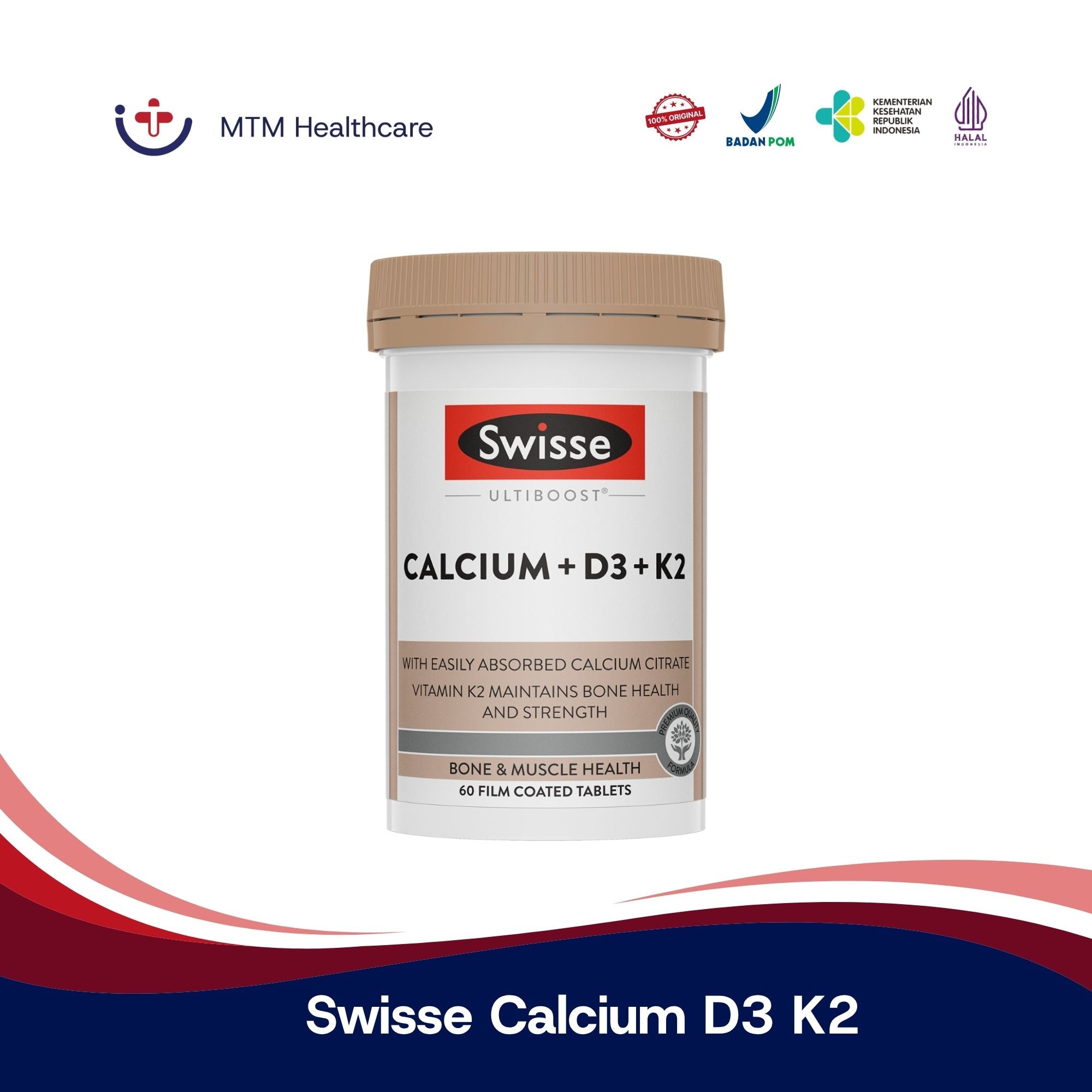 Swisse Calcium D3 K2 Isi 60 Tablet Original Vitamin Suplemen Australia